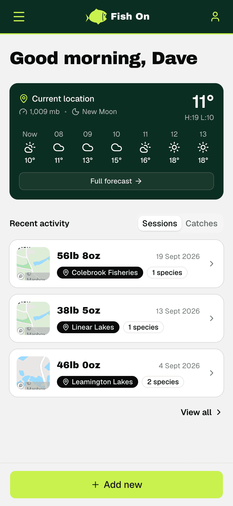 Fish On dashboard on iPhone